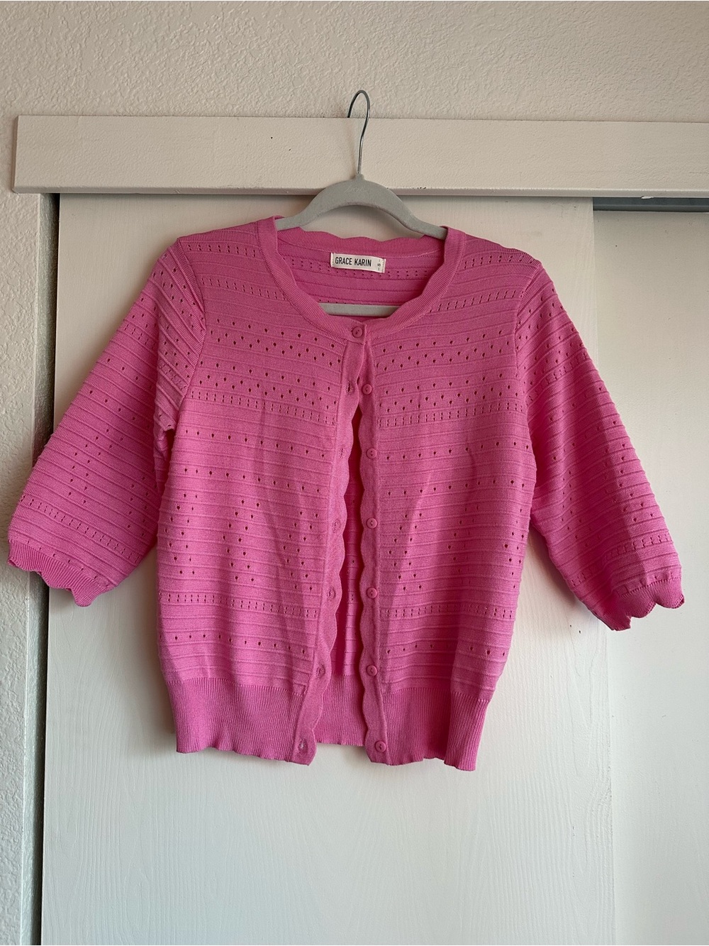 Grace Karin Bright Pink Pointelle Button-Front Cardigan